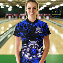 Load image into Gallery viewer, Custom Blue Raccoon Bowling Jersey for Women Bowling Uniform Polo &amp; 1/4 Zip Bowling Team Shirts HNT224