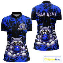 Load image into Gallery viewer, Custom Blue Raccoon Bowling Jersey for Women Bowling Uniform Polo &amp; 1/4 Zip Bowling Team Shirts HNT224
