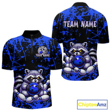 Load image into Gallery viewer, Custom Blue Raccoon Bowling Jersey for Men Bowling Uniform Polo &amp; 1/4 Zip Bowling Team Shirts HNT224