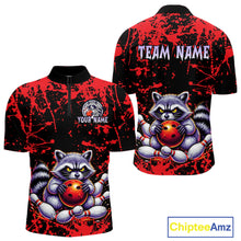 Load image into Gallery viewer, Custom Red Raccoon Bowling Jersey for Men Bowling Uniform Polo &amp; 1/4 Zip Bowling Team Shirts HNT224