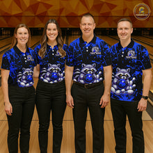Load image into Gallery viewer, Custom Blue Raccoon Bowling Jersey for Women Bowling Uniform Polo &amp; 1/4 Zip Bowling Team Shirts HNT224