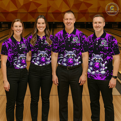 Custom Purple Raccoon Bowling Jersey for Women Bowling Uniform Polo & 1/4 Zip Bowling Team Shirts HNT224