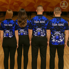 Load image into Gallery viewer, Custom Blue Raccoon Bowling Jersey for Men Bowling Uniform Polo &amp; 1/4 Zip Bowling Team Shirts HNT224