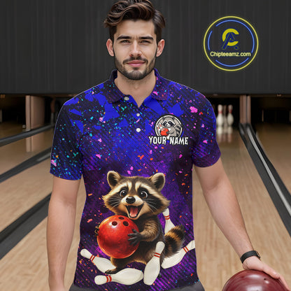 Custom Funny Raccoon Bowling Jersey for Men Bowling Uniform Polo & 1/4 Zip Bowling Team Shirts HNT229