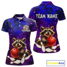 Load image into Gallery viewer, Custom Funny Raccoon Bowling Jersey for Women Bowling Uniform Polo &amp; 1/4 Zip Bowling Team Shirts HNT229