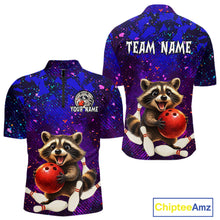 Load image into Gallery viewer, Custom Funny Raccoon Bowling Jersey for Men Bowling Uniform Polo &amp; 1/4 Zip Bowling Team Shirts HNT229