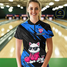 Load image into Gallery viewer, Custom Funny Blue Cat Bowling Jersey for Women Bowling Team Shirts Bowling Polo &amp; 1/4 Zip HNT257