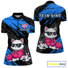 Load image into Gallery viewer, Custom Funny Blue Cat Bowling Jersey for Women Bowling Team Shirts Bowling Polo &amp; 1/4 Zip HNT257