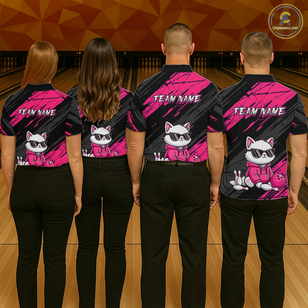 Custom Funny Pink Cat Bowling Jersey for Women Bowling Team Shirts Bowling Polo & 1/4 Zip HNT257