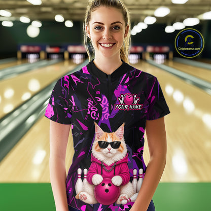 Custom Funny Maine Coon Cat Bowling Jersey for Women Bowling League Bowling Team Shirts HN292