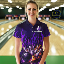 Load image into Gallery viewer, Purple Flaming Bowling Jersey for Women Custom Bowling League Bowling Team Shirts HN293