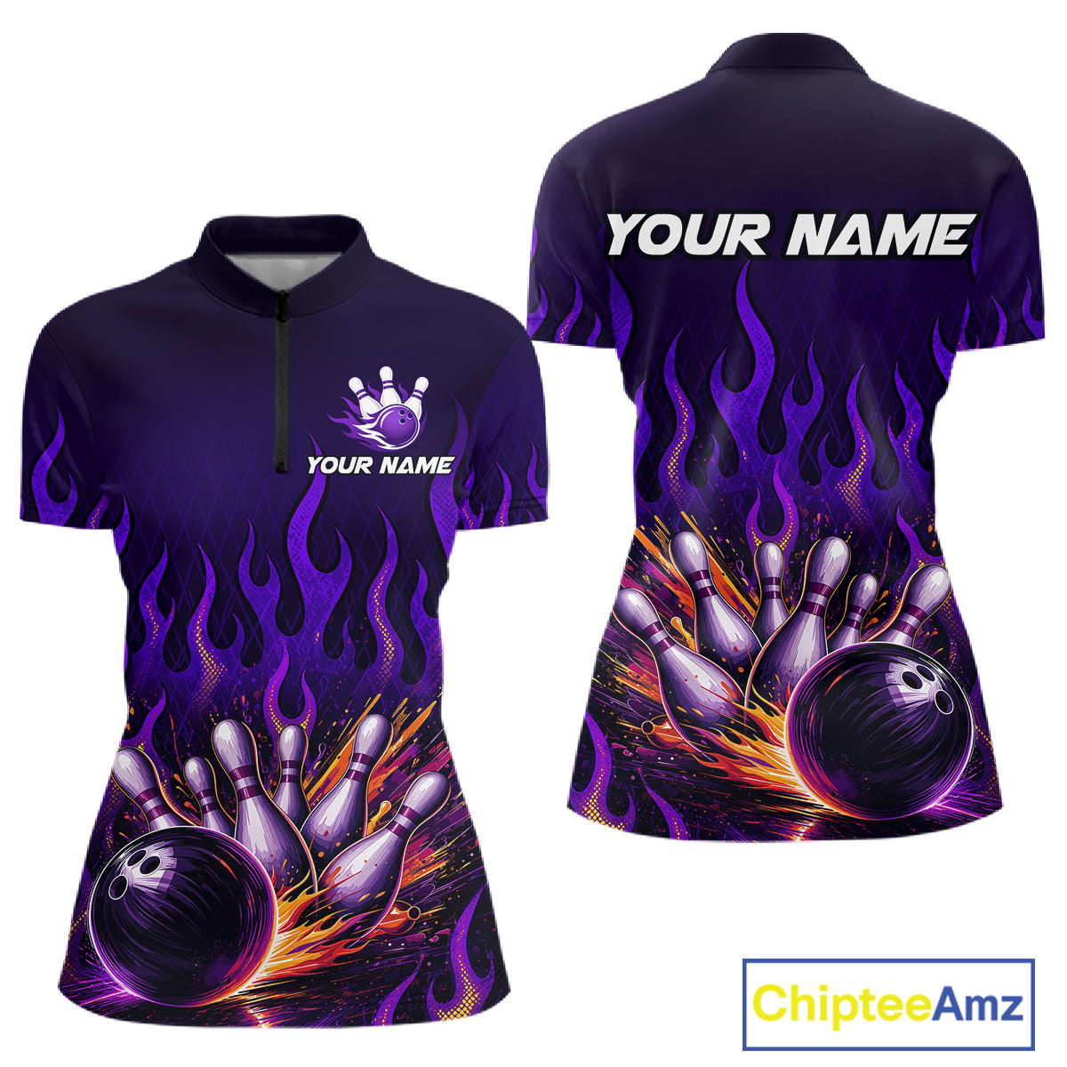 Purple Flaming Bowling Jersey for Women Custom Bowling League Bowling Team Shirts HN293