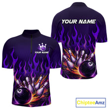 Load image into Gallery viewer, Purple Flaming Bowling Jersey for Men Custom Bowling League Bowling Team Shirts HN293