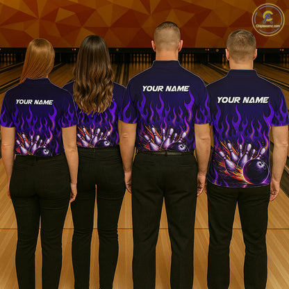 Purple Flaming Bowling Jersey for Women Custom Bowling League Bowling Team Shirts HN293