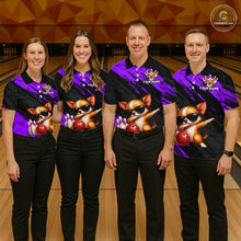 Load image into Gallery viewer, Four people wearing matching bowling shirts with a dog design on a bowling alley.