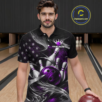 Custom Purple Silver Smoke Bowling Team Shirts Bowling Jersey for Men Bowling League HNT536