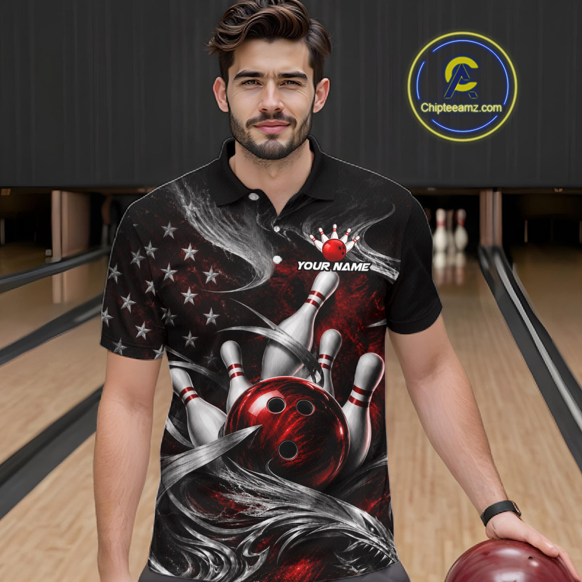 Custom Red Silver Smoke Bowling Team Shirts Bowling Jersey for Men Bowling League HNT536