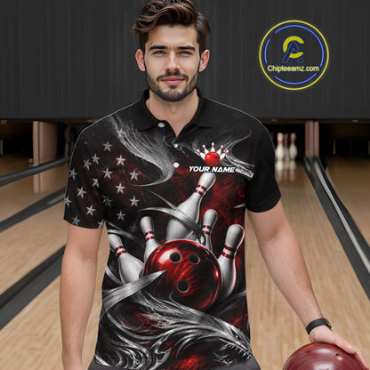 Custom Red Silver Smoke Bowling Team Shirts Bowling Jersey for Men Bowling League HNT536