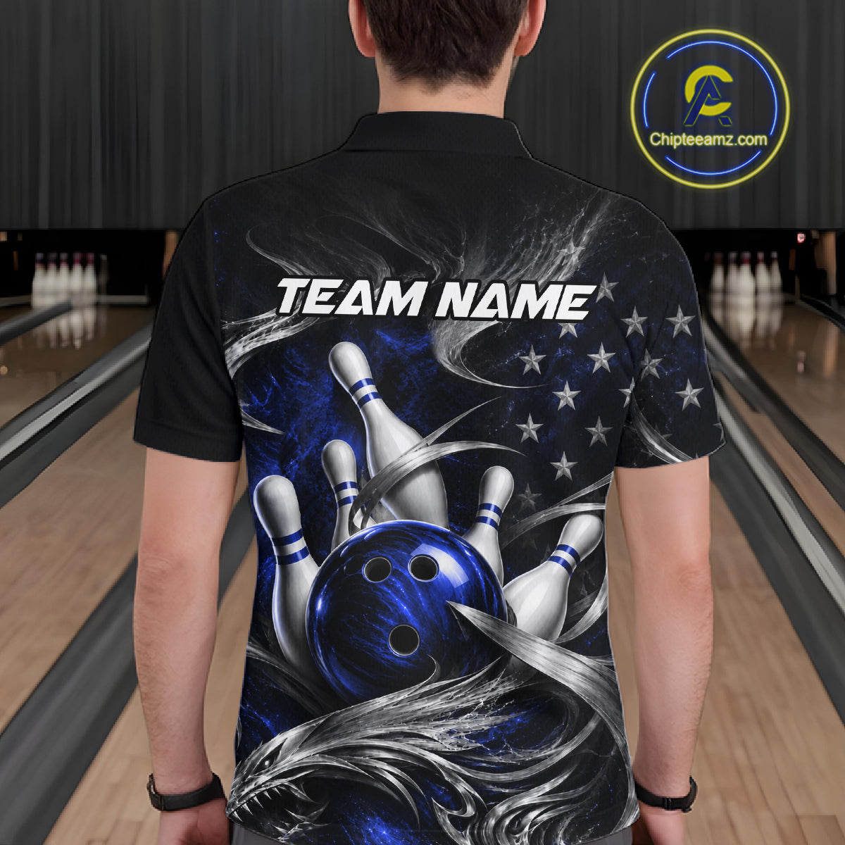 Custom Blue Silver Smoke Bowling Team Shirts Bowling Jersey for Men Bowling League HNT536