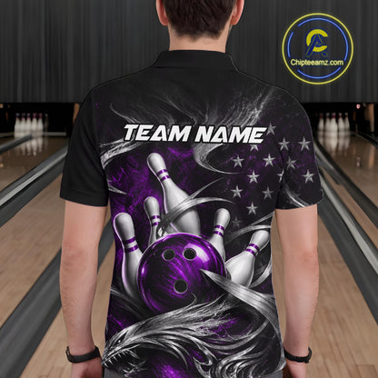Custom Purple Silver Smoke Bowling Team Shirts Bowling Jersey for Men Bowling League HNT536