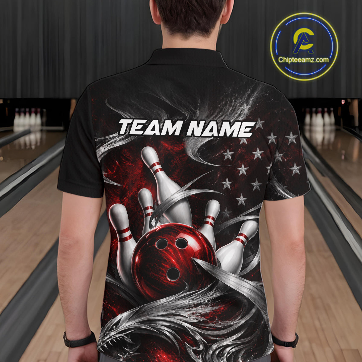 Custom Red Silver Smoke Bowling Team Shirts Bowling Jersey for Men Bowling League HNT536