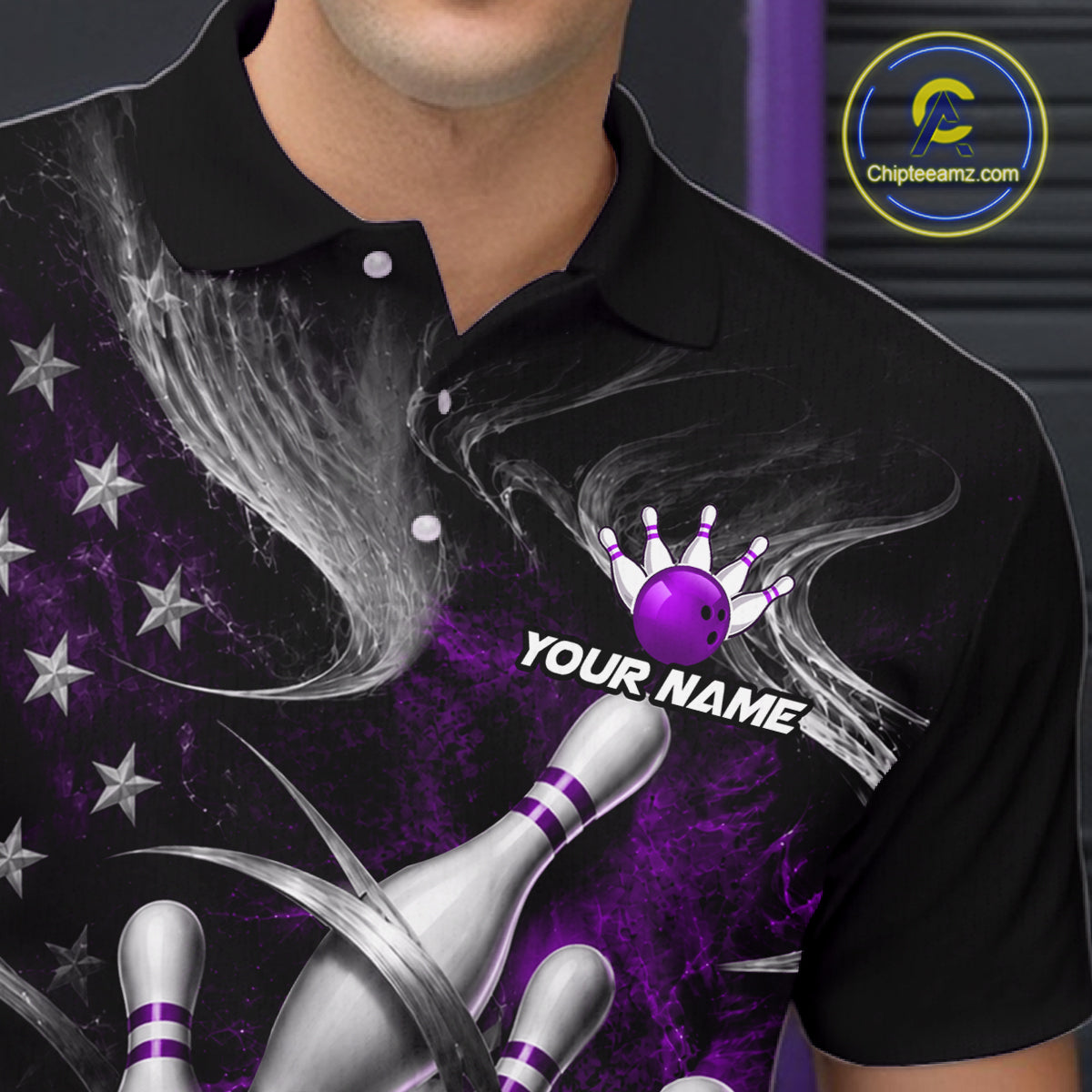 Custom Purple Silver Smoke Bowling Team Shirts Bowling Jersey for Men Bowling League HNT536