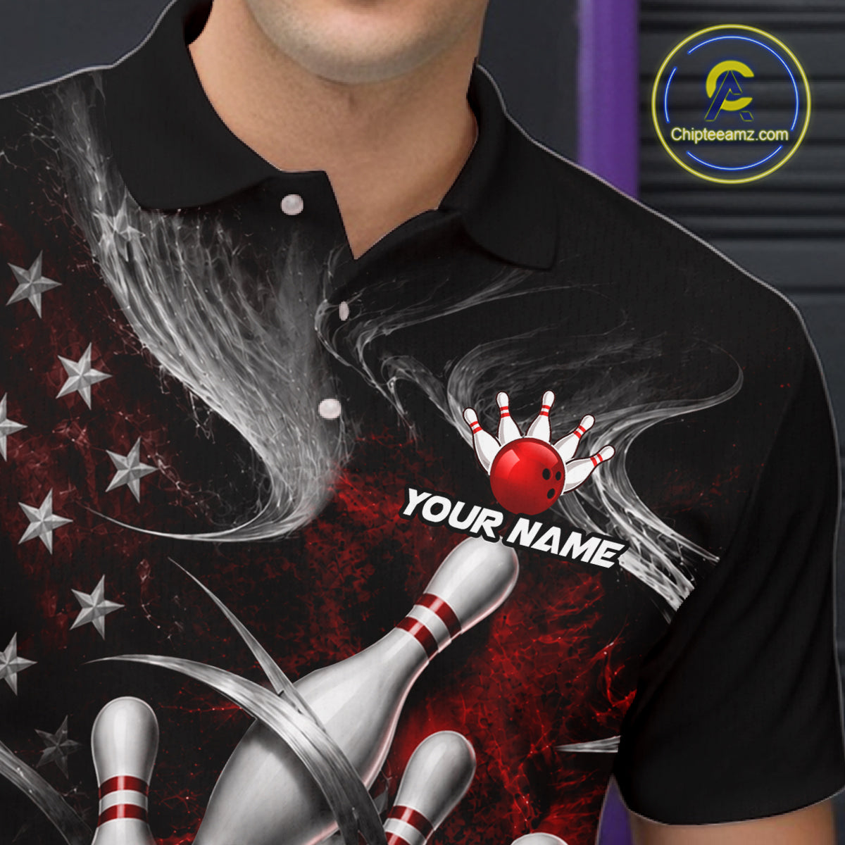 Custom Red Silver Smoke Bowling Team Shirts Bowling Jersey for Men Bowling League HNT536