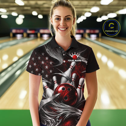 Custom Red Silver Smoke Bowling Team Shirts Bowling Jersey for Women Bowling League HNT536