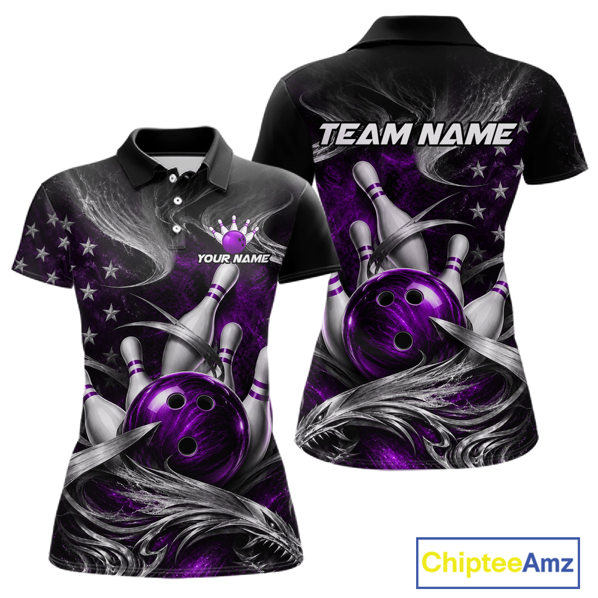 Custom Purple Silver Smoke Bowling Team Shirts Bowling Jersey for Women Bowling League HNT536