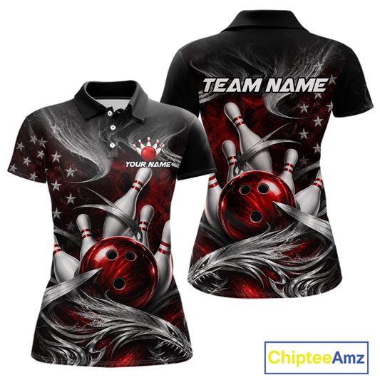 Custom Red Silver Smoke Bowling Team Shirts Bowling Jersey for Women Bowling League HNT536