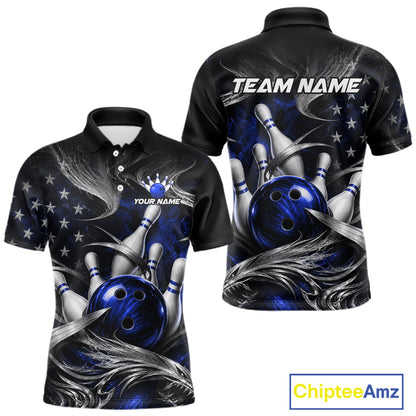 Custom Blue Silver Smoke Bowling Team Shirts Bowling Jersey for Men Bowling League HNT536