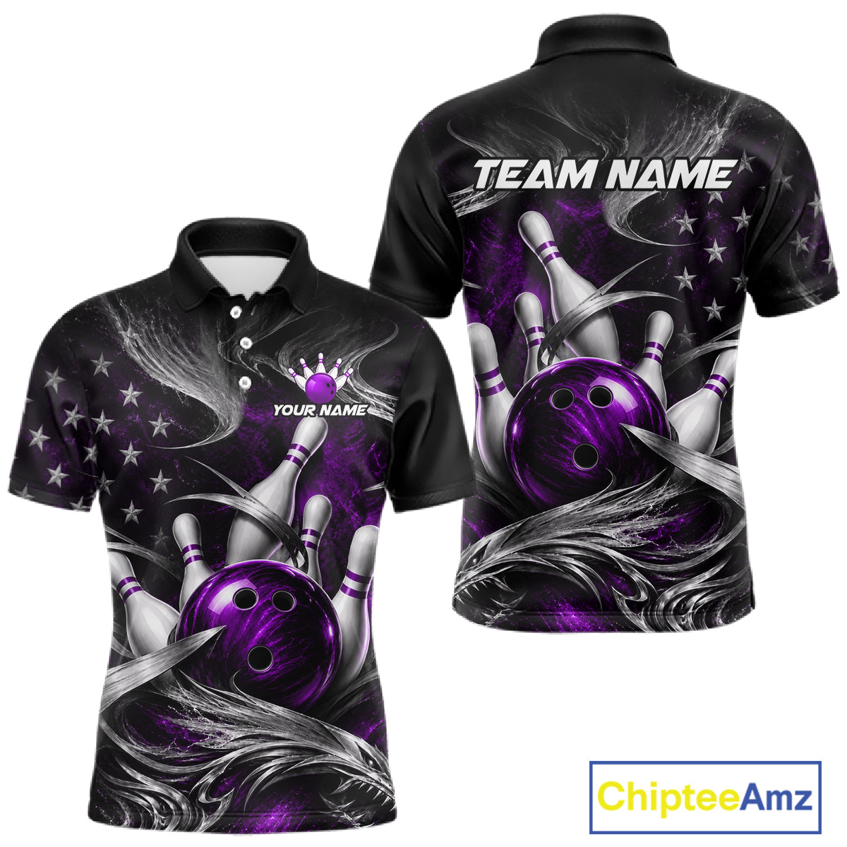 Custom Purple Silver Smoke Bowling Team Shirts Bowling Jersey for Men Bowling League HNT536