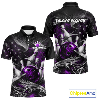 Custom Purple Silver Smoke Bowling Team Shirts Bowling Jersey for Men Bowling League HNT536