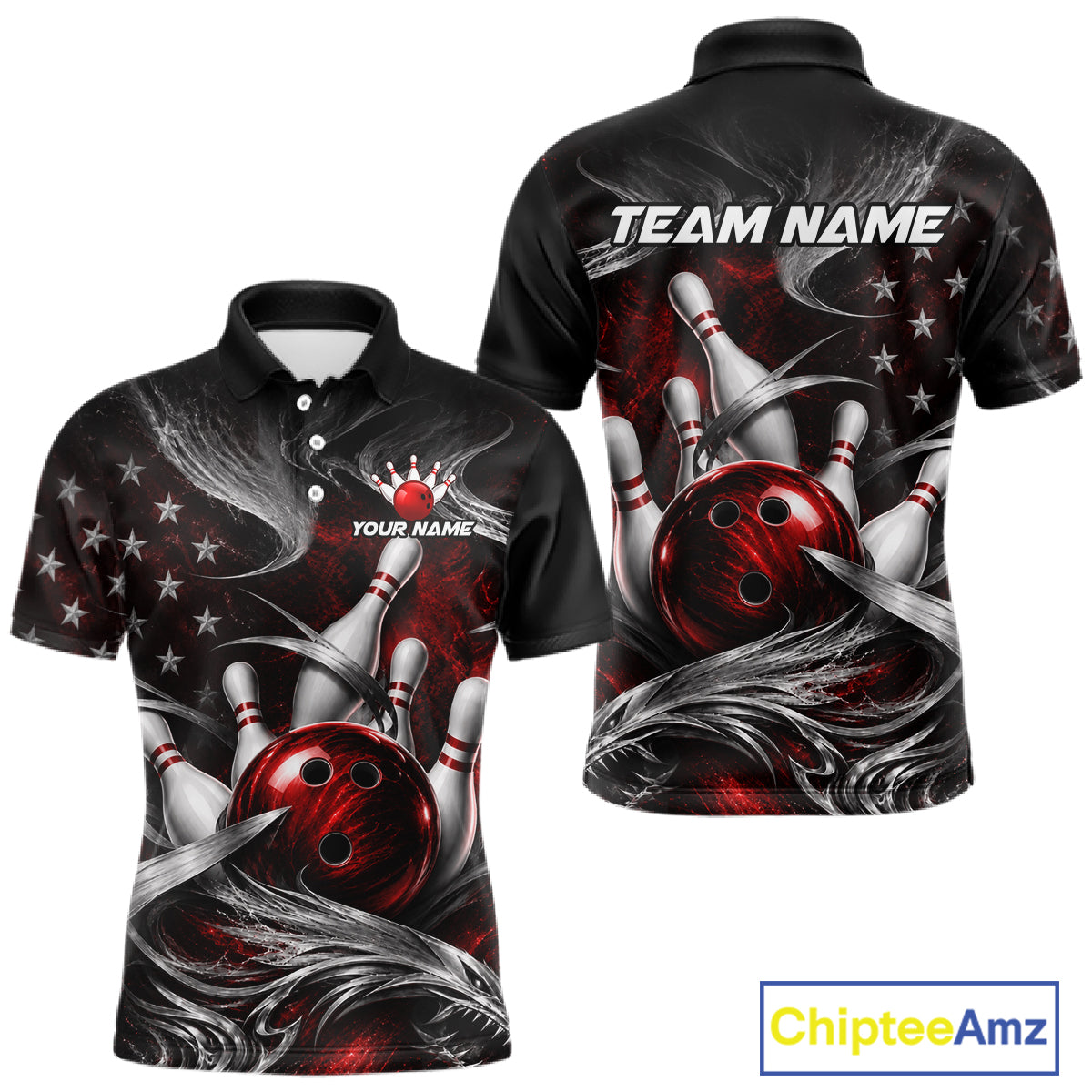Custom Red Silver Smoke Bowling Team Shirts Bowling Jersey for Men Bowling League HNT536