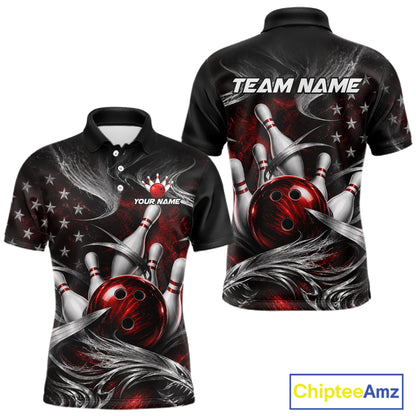 Custom Red Silver Smoke Bowling Team Shirts Bowling Jersey for Men Bowling League HNT536