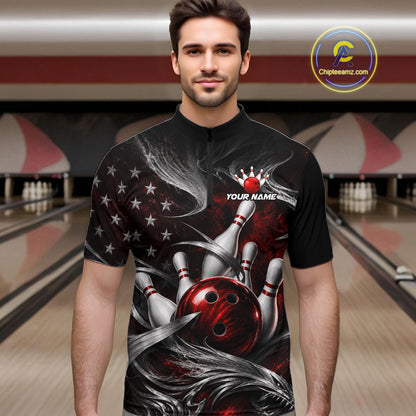 Custom Red Silver Smoke Bowling Team Shirts Bowling Jersey for Men Bowling League HNT536