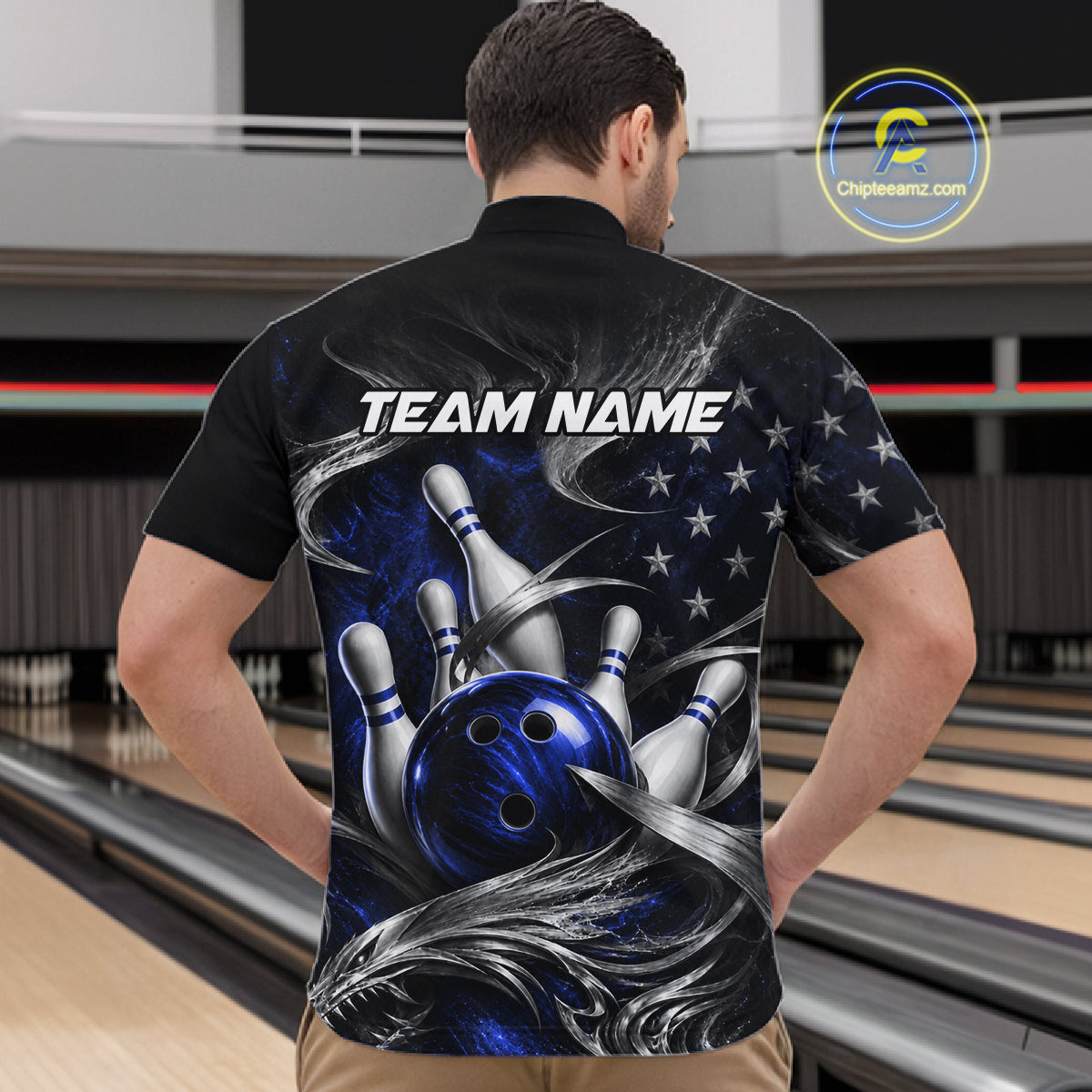 Custom Blue Silver Smoke Bowling Team Shirts Bowling Jersey for Men Bowling League HNT536