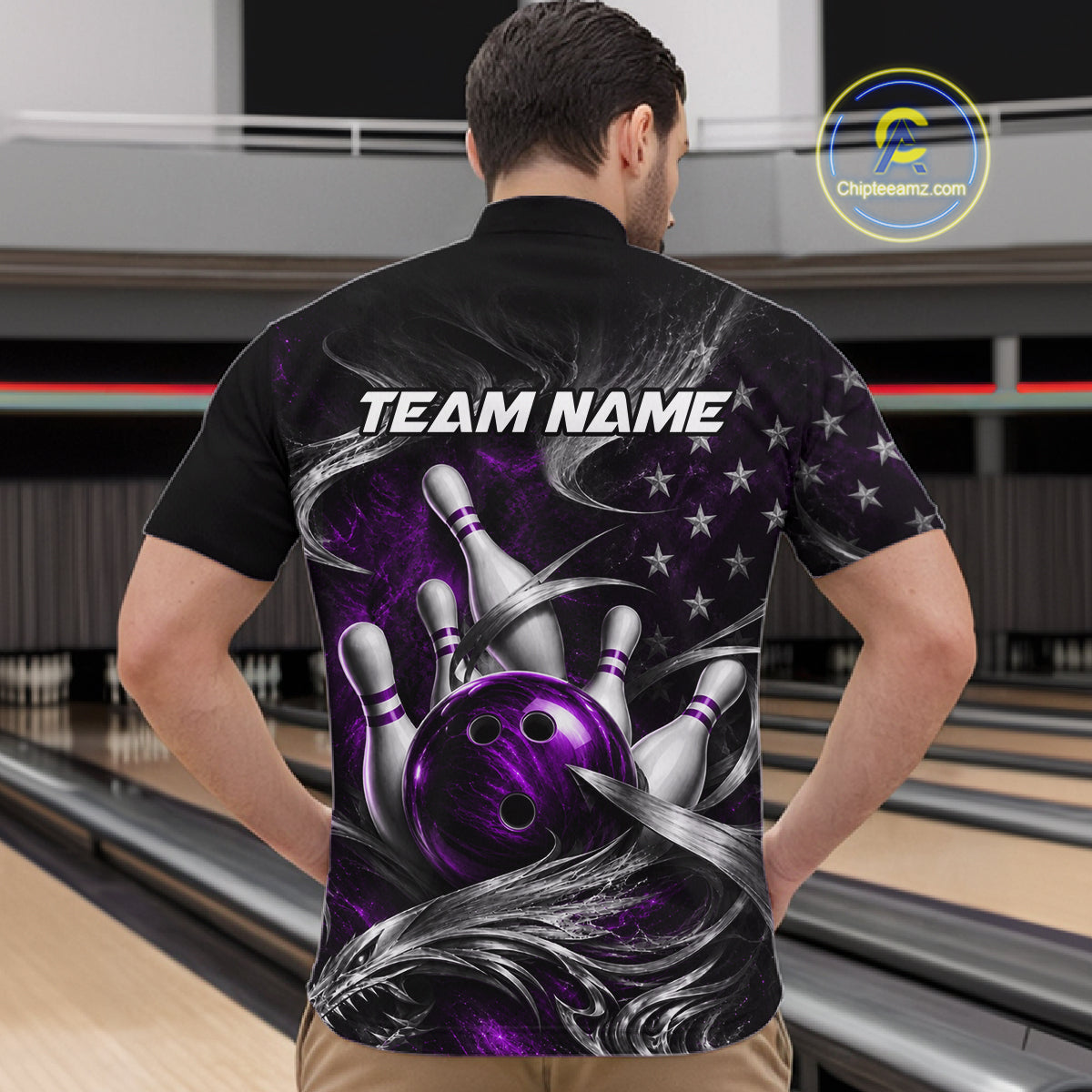 Custom Purple Silver Smoke Bowling Team Shirts Bowling Jersey for Men Bowling League HNT536