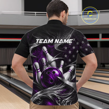 Custom Purple Silver Smoke Bowling Team Shirts Bowling Jersey for Men Bowling League HNT536