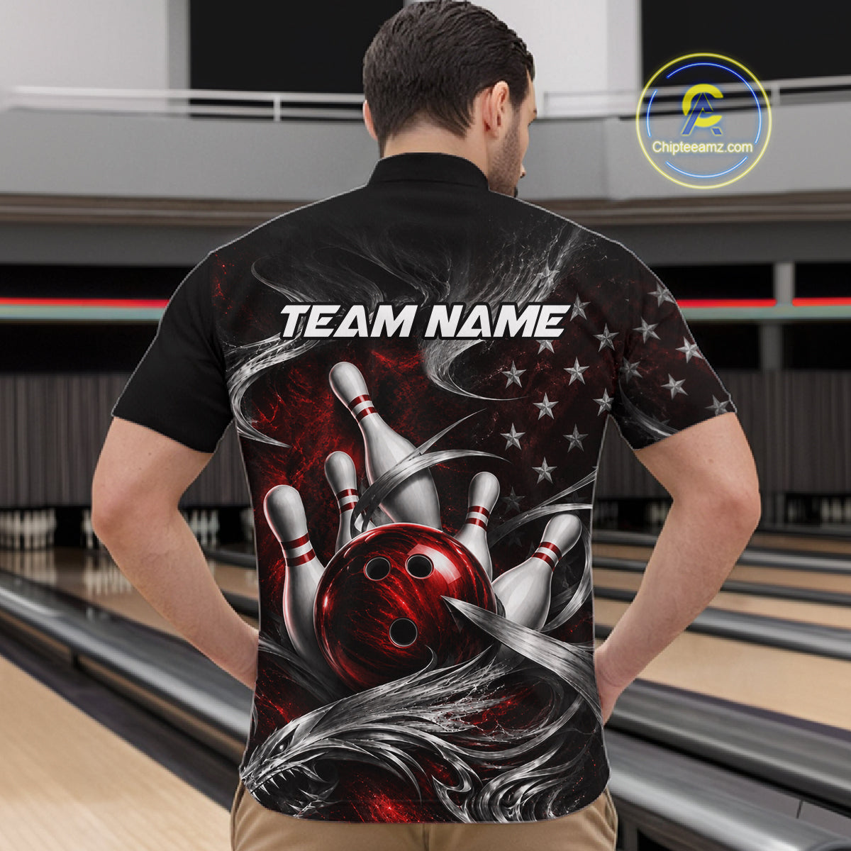 Custom Red Silver Smoke Bowling Team Shirts Bowling Jersey for Men Bowling League HNT536