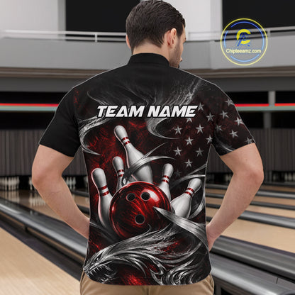 Custom Red Silver Smoke Bowling Team Shirts Bowling Jersey for Men Bowling League HNT536