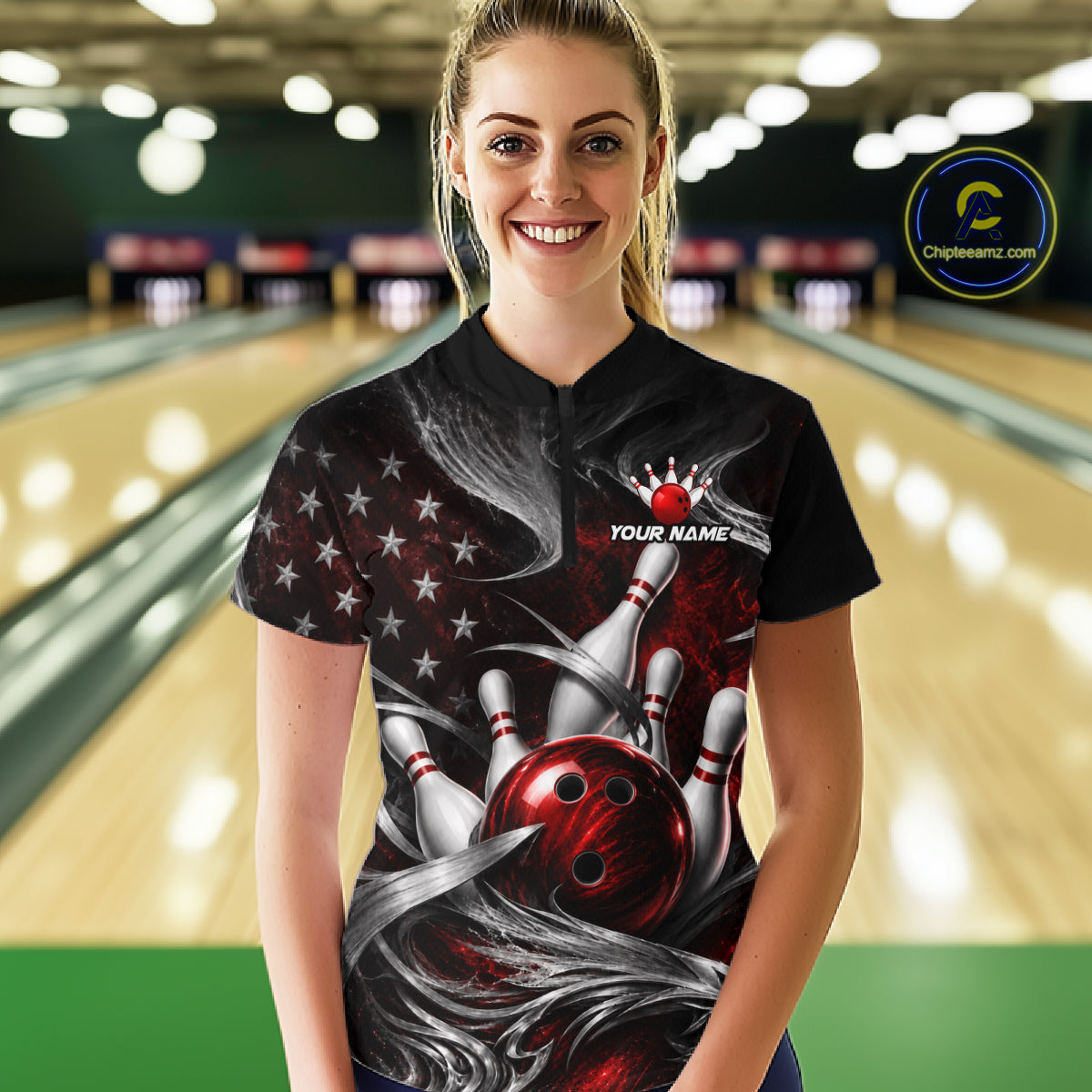 Custom Red Silver Smoke Bowling Team Shirts Bowling Jersey for Women Bowling League HNT536