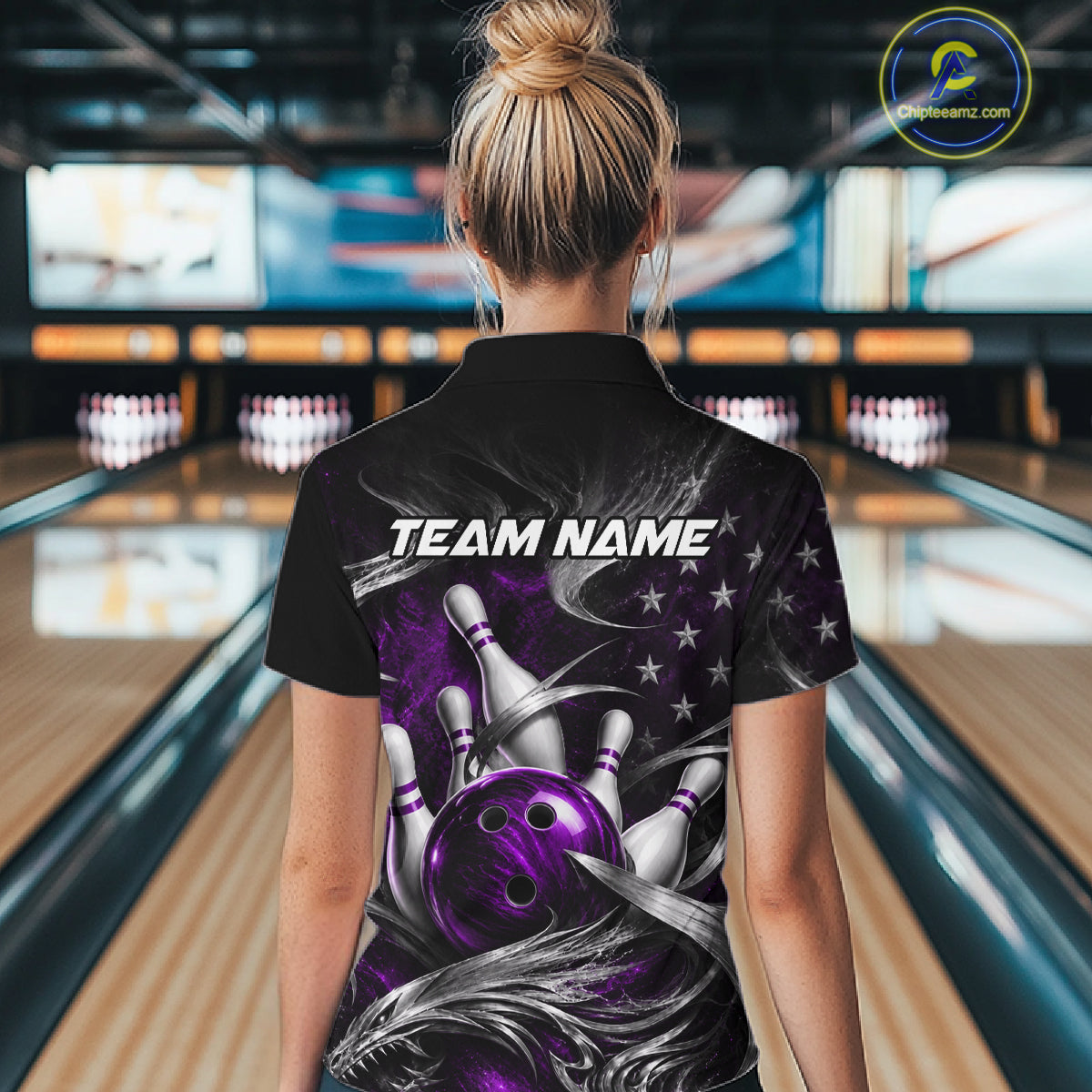 Custom Purple Silver Smoke Bowling Team Shirts Bowling Jersey for Women Bowling League HNT536