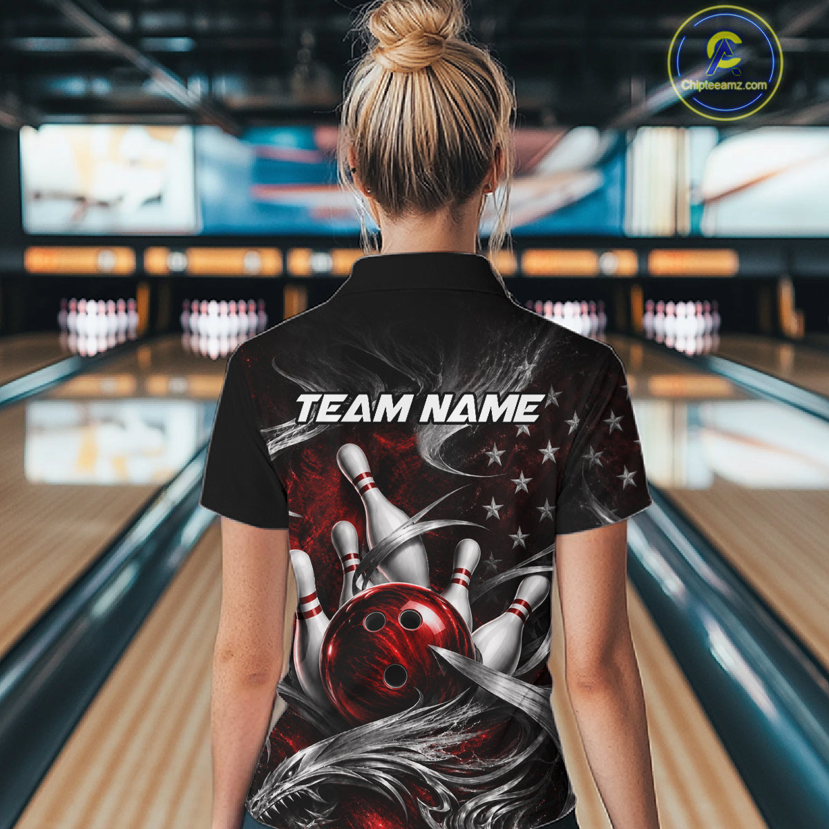 Custom Red Silver Smoke Bowling Team Shirts Bowling Jersey for Women Bowling League HNT536