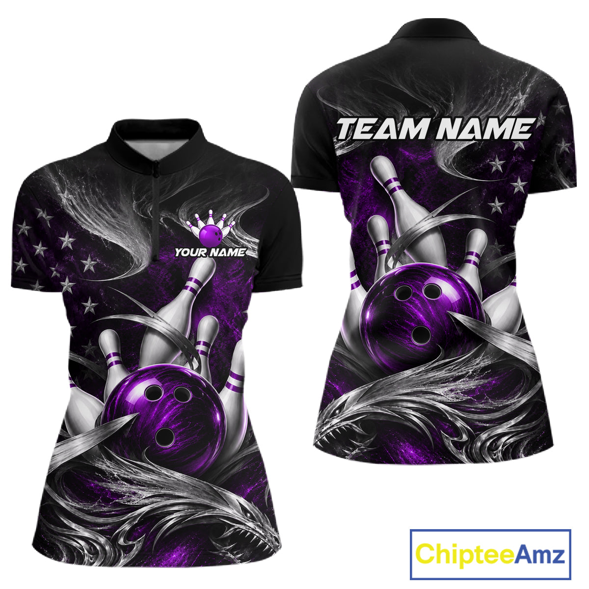Custom Purple Silver Smoke Bowling Team Shirts Bowling Jersey for Women Bowling League HNT536