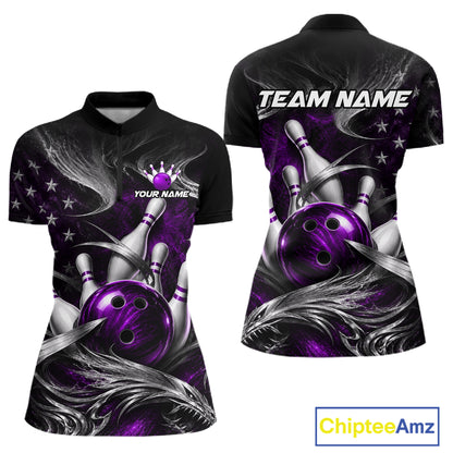 Custom Purple Silver Smoke Bowling Team Shirts Bowling Jersey for Women Bowling League HNT536