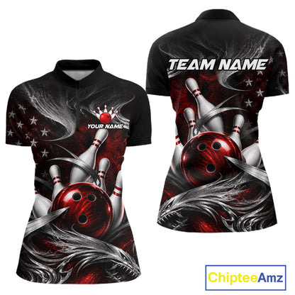 Custom Red Silver Smoke Bowling Team Shirts Bowling Jersey for Women Bowling League HNT536