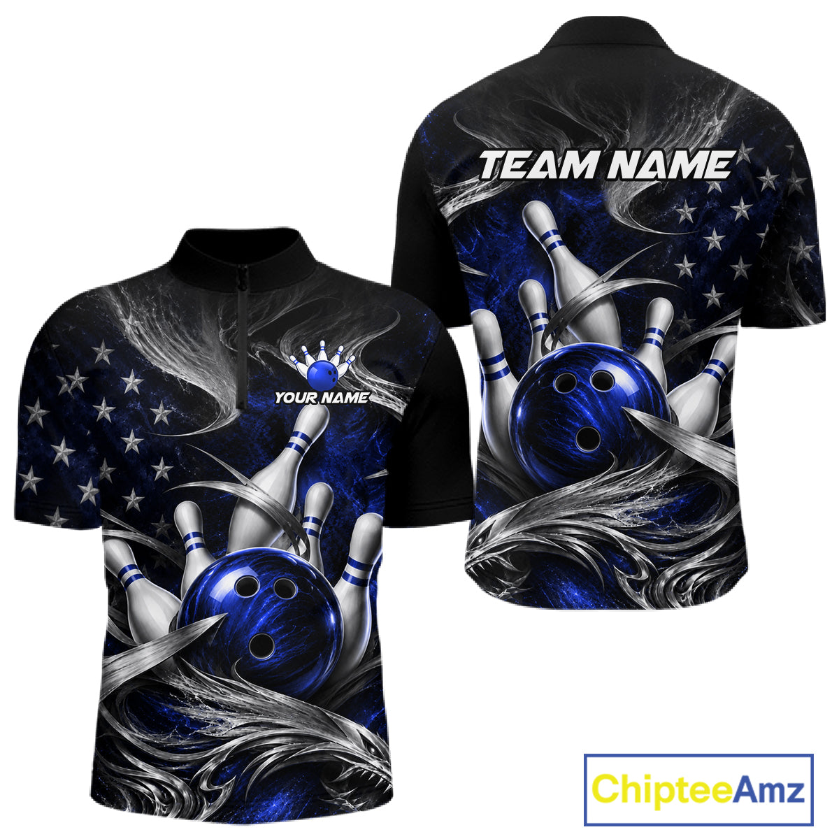 Custom Blue Silver Smoke Bowling Team Shirts Bowling Jersey for Men Bowling League HNT536
