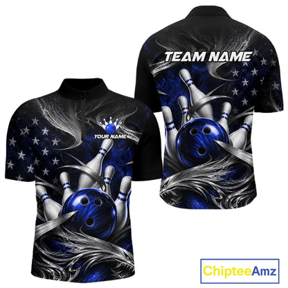 Custom Blue Silver Smoke Bowling Team Shirts Bowling Jersey for Men Bowling League HNT536