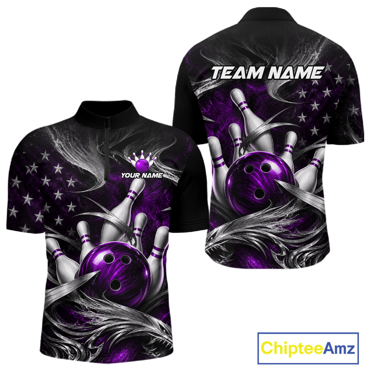 Custom Purple Silver Smoke Bowling Team Shirts Bowling Jersey for Men Bowling League HNT536